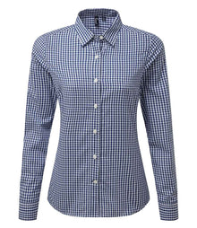 Premier Ladies Maxton Check Long Sleeve Shirt PR352 - Navy/White