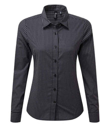 Premier Ladies Maxton Check Long Sleeve Shirt PR352 - Steel/Black