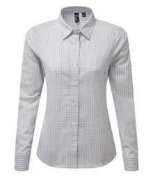 Premier Ladies Maxton Check Long Sleeve Shirt PR352 - Silver/White