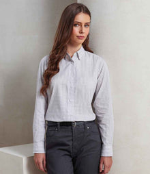 Premier Ladies Maxton Check Long Sleeve Shirt PR352 - PR352 Silver/White Model