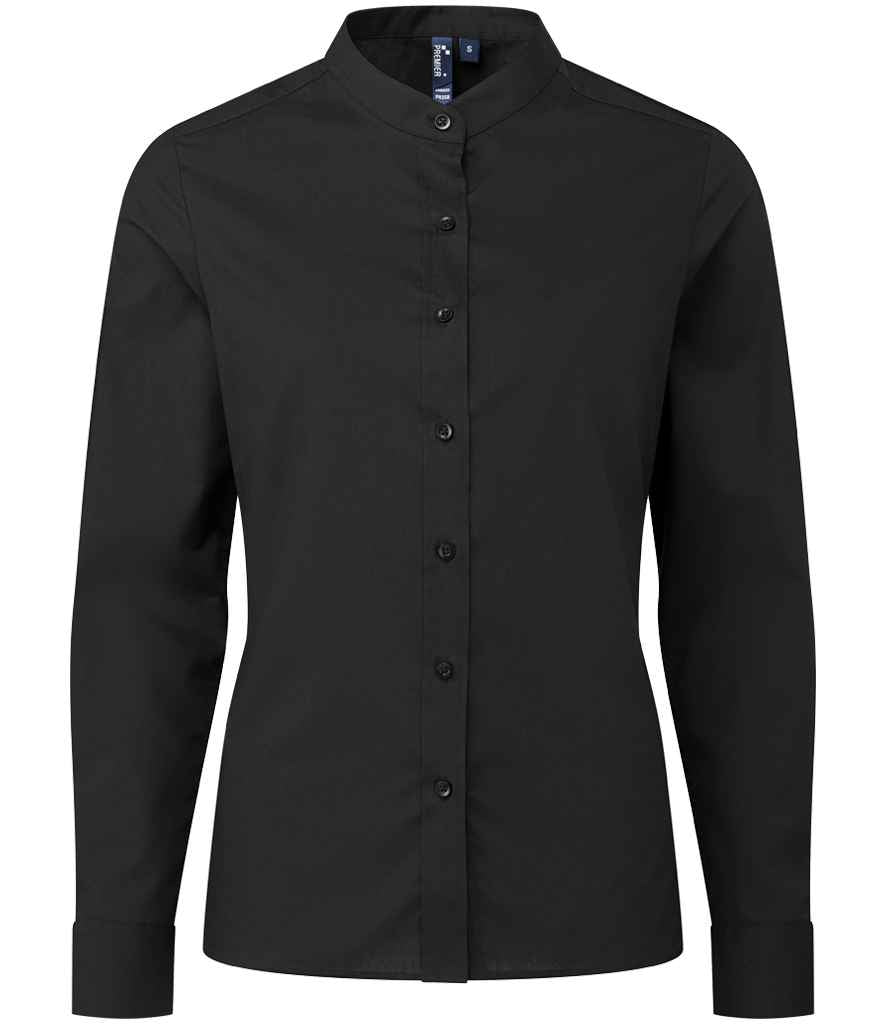 Premier Ladies Banded Collar Grandad Shirt PR358 - Black