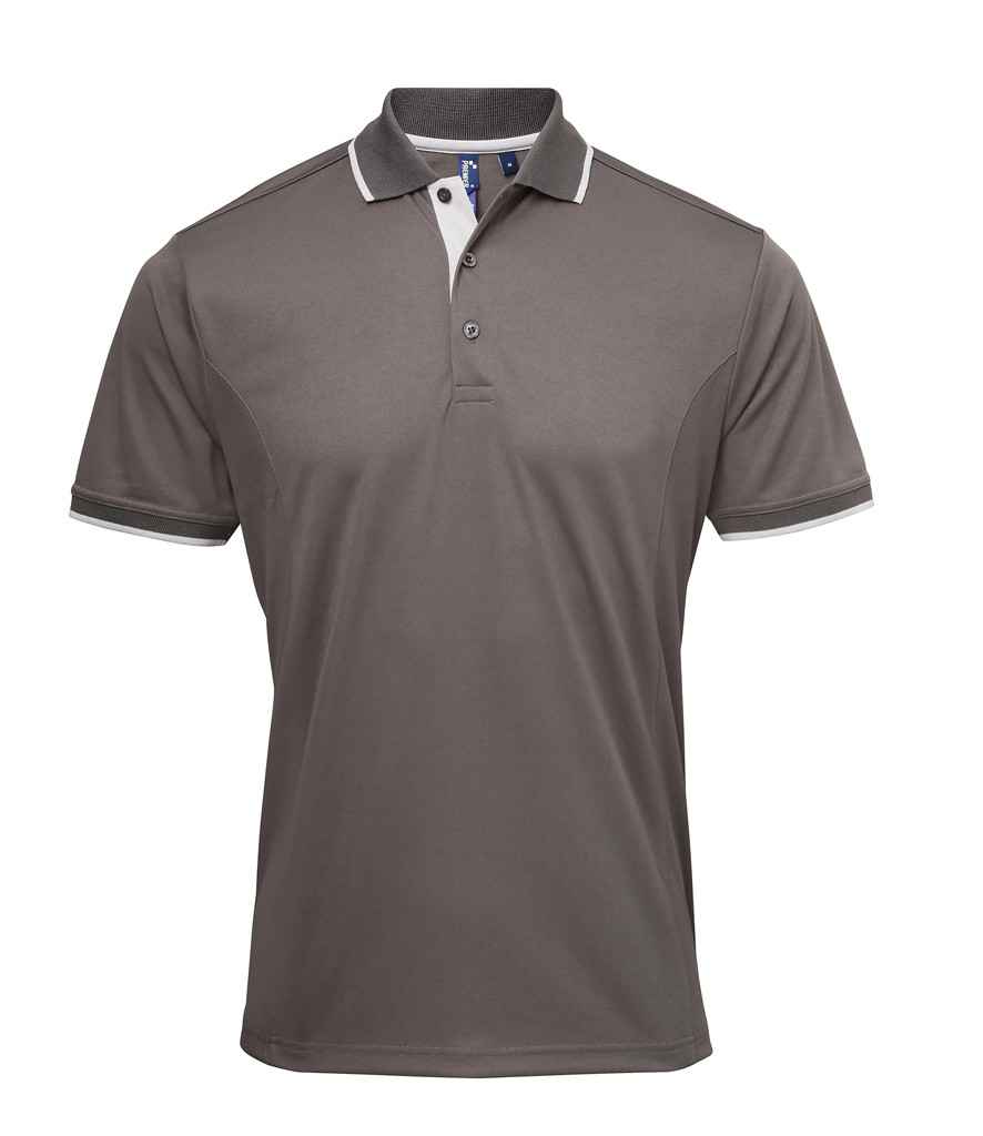 Premier Contrast Coolchecker® Piqué Polo Shirt PR618 - Dark Grey/Silver