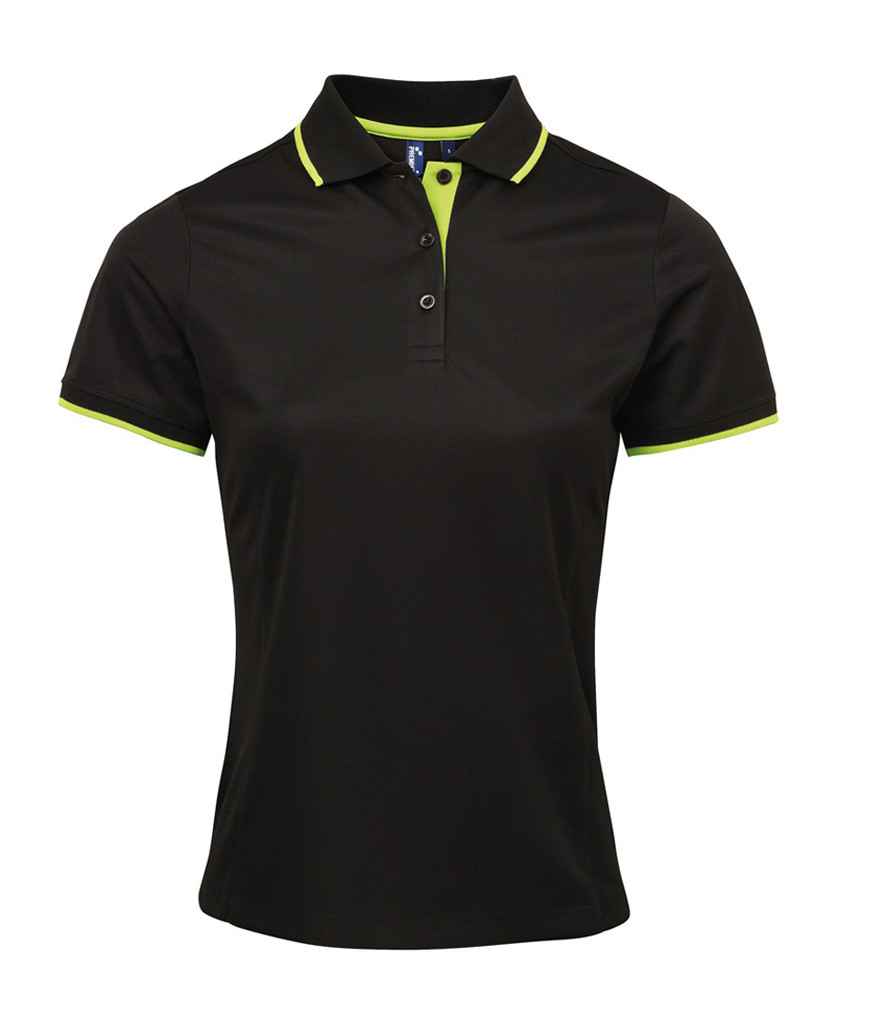 Premier Ladies Contrast Coolchecker® Piqué Polo Shirt PR619 - Black/Lime Green