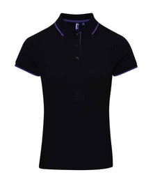 Premier Ladies Contrast Coolchecker® Piqué Polo Shirt PR619 - Black/Purple