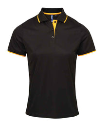 Premier Ladies Contrast Coolchecker® Piqué Polo Shirt PR619 - Black/Sunflower