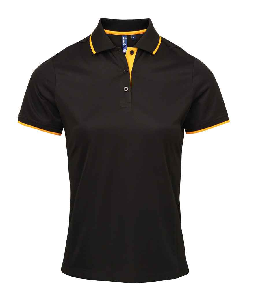 Premier Ladies Contrast Coolchecker® Piqué Polo Shirt PR619 - Black/Sunflower