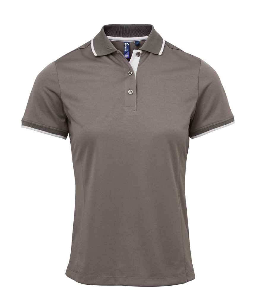 Premier Ladies Contrast Coolchecker® Piqué Polo Shirt PR619 - Dark Grey/Silver