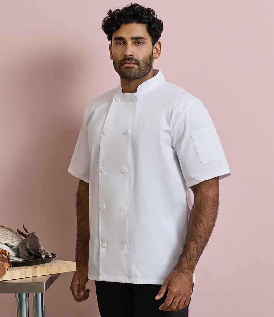 Premier Short Sleeve Chef's Jacket PR656 - PR656 White Model