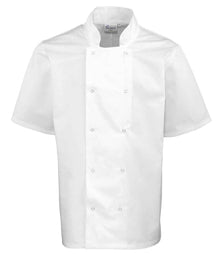 Premier Unisex Short Sleeve Stud Front Chef's Jacket PR664 - White