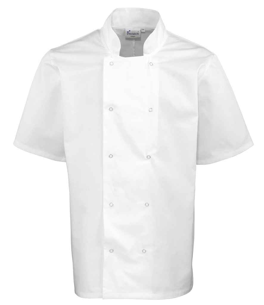 Premier Unisex Short Sleeve Stud Front Chef's Jacket PR664 - White