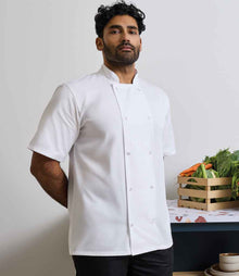 Premier Unisex Short Sleeve Stud Front Chef's Jacket PR664 - PR664 White Model