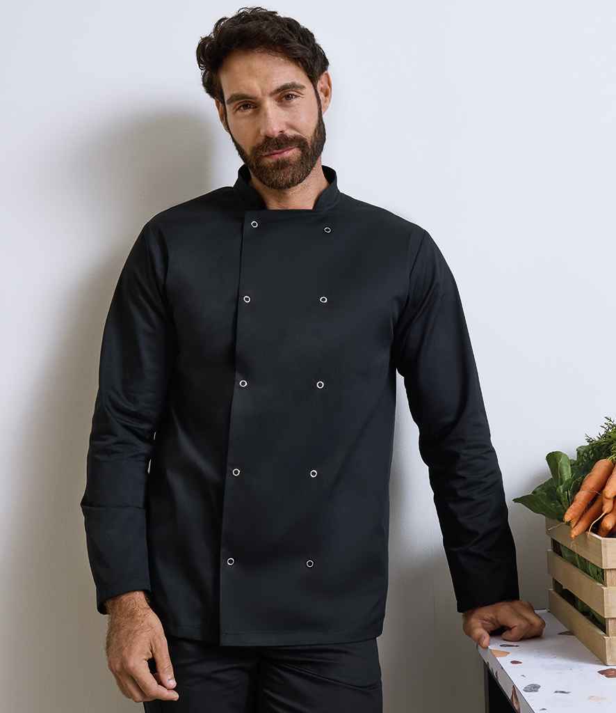 Premier Unisex Long Sleeve Stud Front Chef's Jacket PR665 - PR665 Black Model