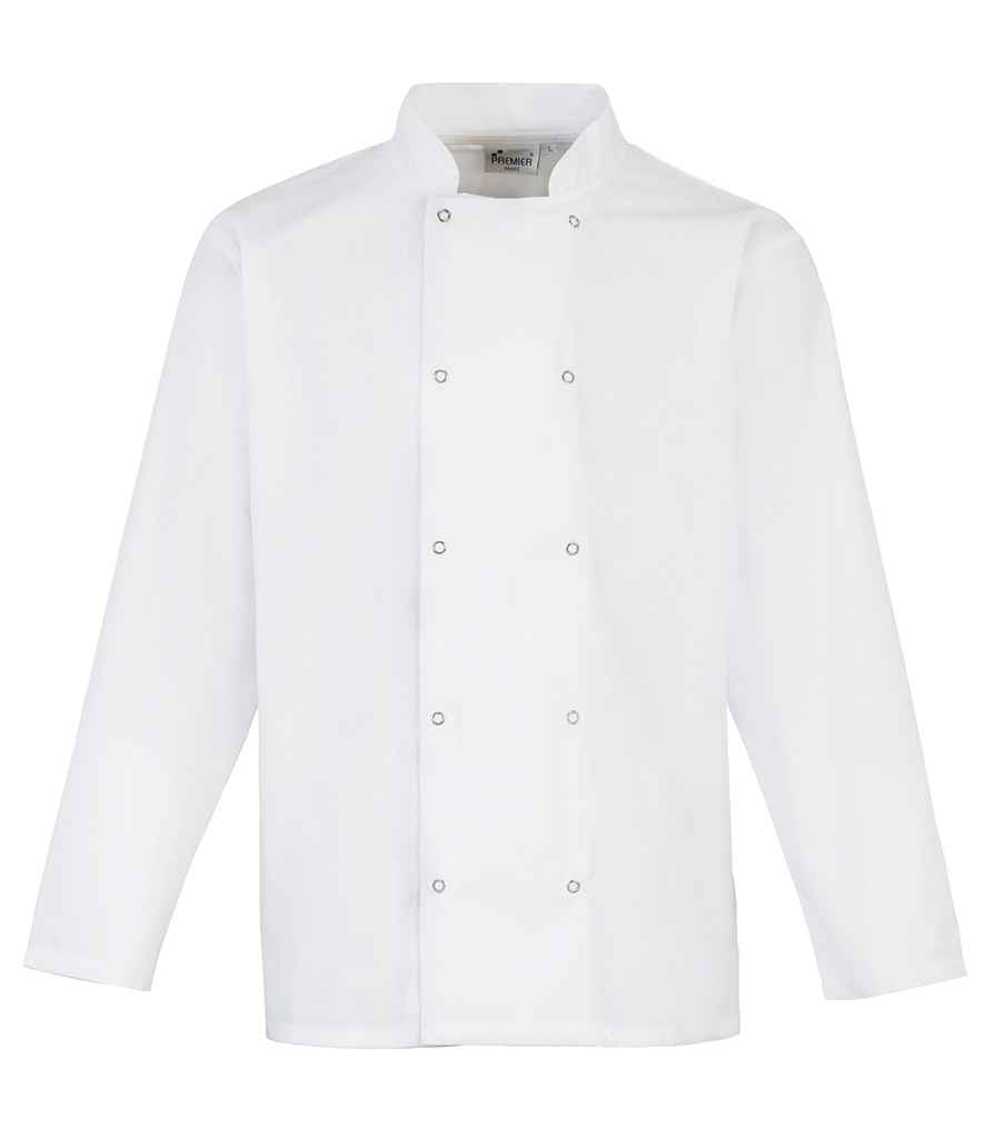 Premier Unisex Long Sleeve Stud Front Chef's Jacket PR665 - White