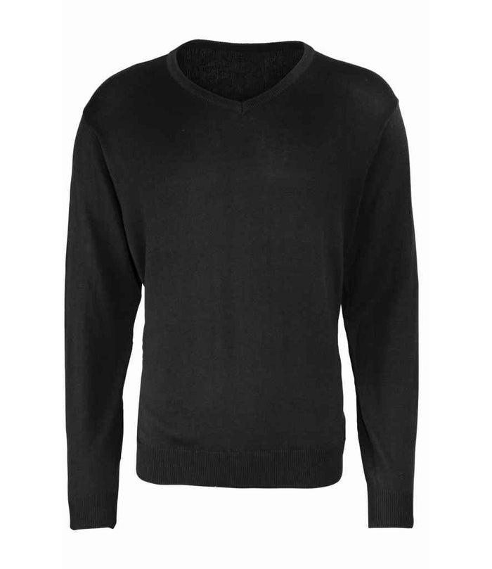 Premier Knitted Cotton Acrylic V Neck Sweater PR694 - Black