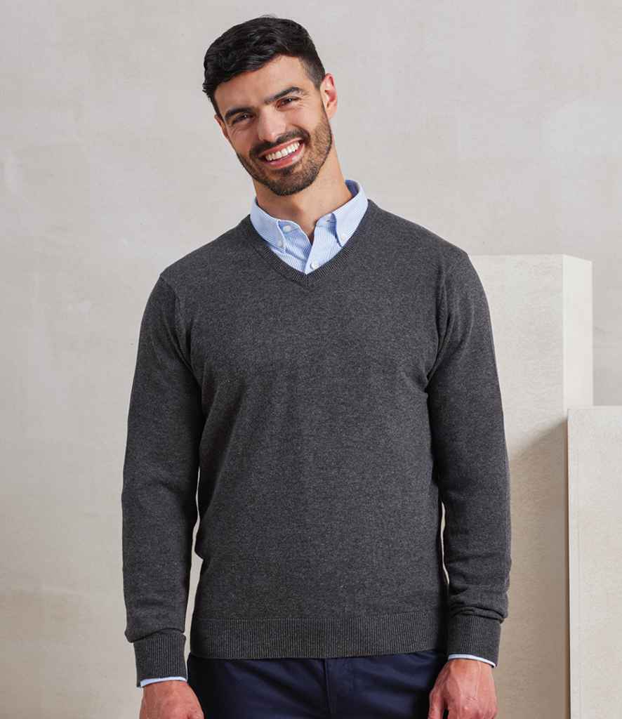 Premier Knitted Cotton Acrylic V Neck Sweater PR694 - PR694 Charcoal Model