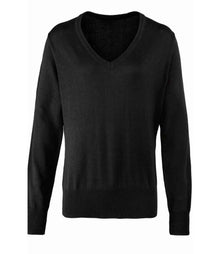 Premier Ladies Knitted Cotton Acrylic V Neck Sweater PR696 - Black