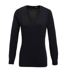Premier Ladies Knitted Cotton Acrylic V Neck Sweater PR696 - Charcoal