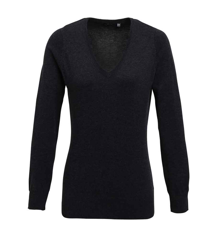 Premier Ladies Knitted Cotton Acrylic V Neck Sweater PR696 - Charcoal