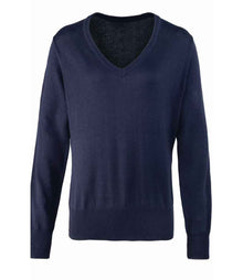 Premier Ladies Knitted Cotton Acrylic V Neck Sweater PR696 - Navy
