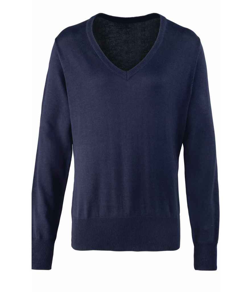 Premier Ladies Knitted Cotton Acrylic V Neck Sweater PR696 - Navy