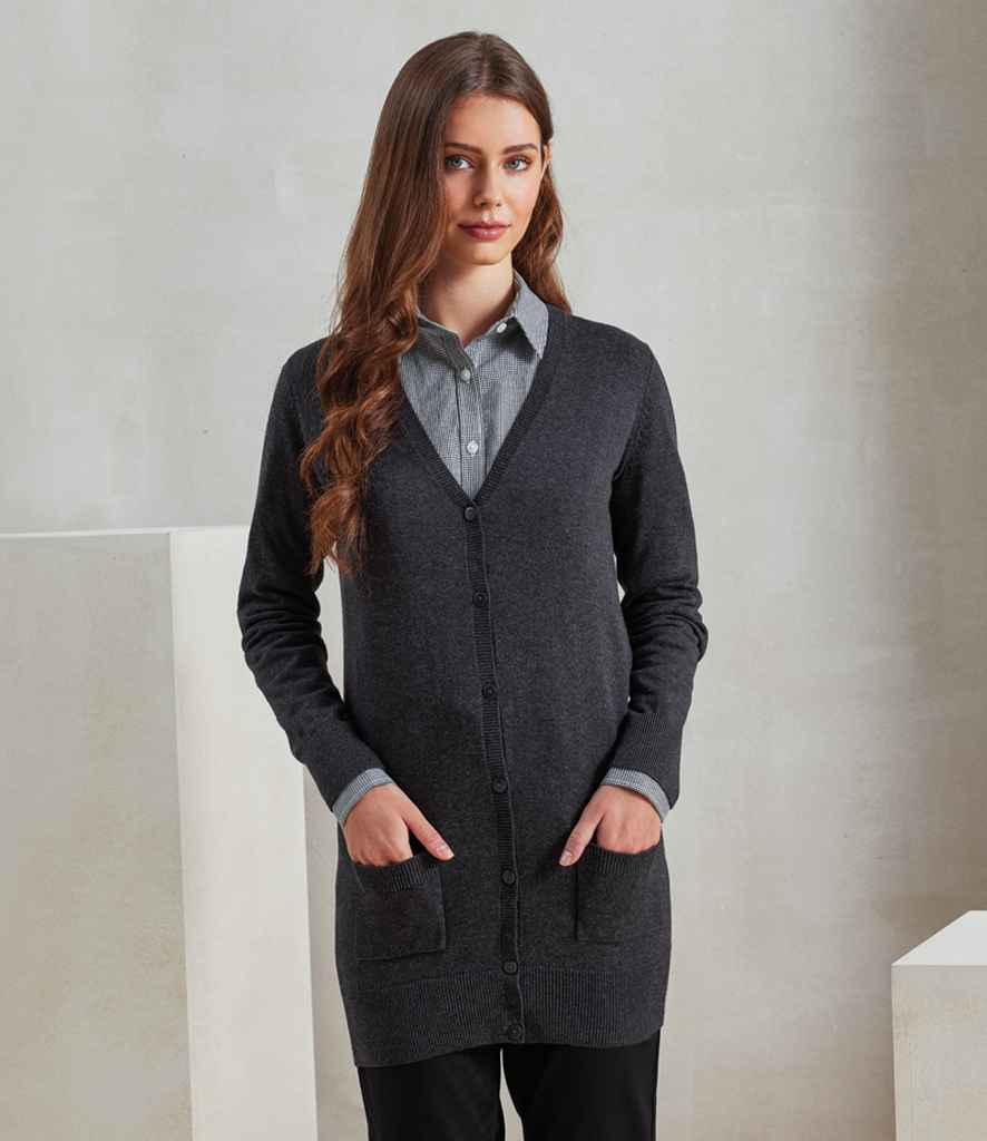 Premier Ladies Longline V Neck Cardigan PR698 - PR698 Charcoal Model