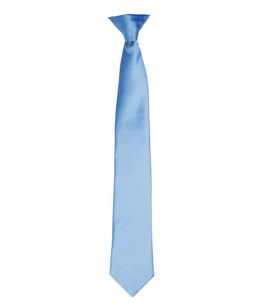 Premier 'Colours' Satin Clip Tie PR755 - Mid Blue