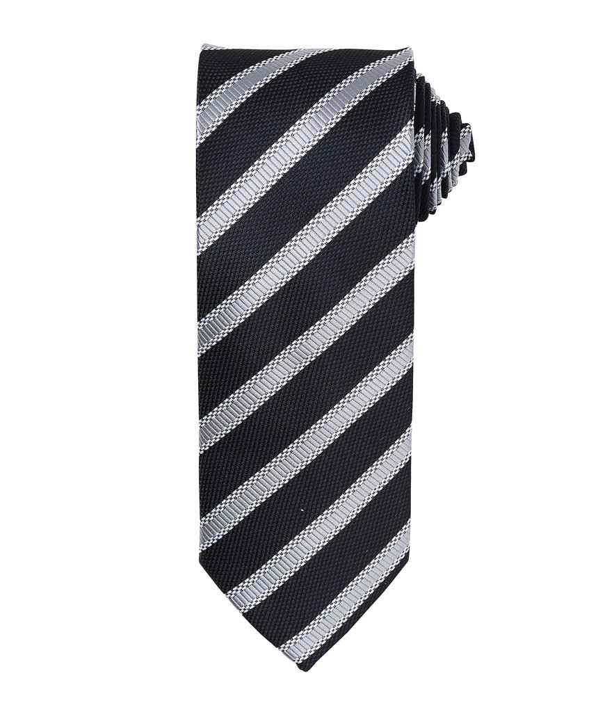 Premier Waffle Stripe Tie PR783 - Black/Dark Grey