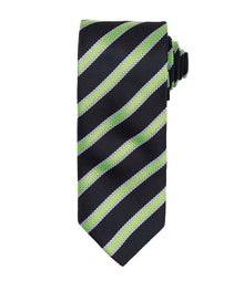 Premier Waffle Stripe Tie PR783 - Black/Lime Green