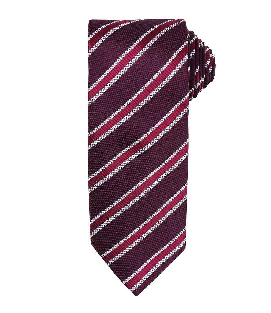 Premier Waffle Stripe Tie PR783 - Burgundy/Aubergine