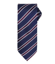 Premier Waffle Stripe Tie PR783 - Navy/Aubergine