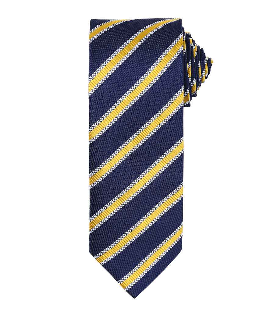 Premier Waffle Stripe Tie PR783 - Navy/Gold