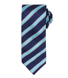 Premier Waffle Stripe Tie PR783 - Navy/Turquoise Blue