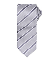 Premier Waffle Stripe Tie PR783 - Silver/Dark Grey