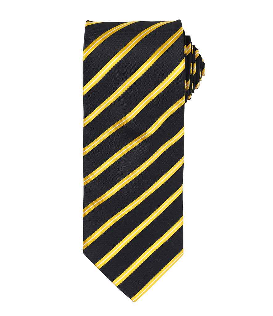 Premier Sports Stripe Tie PR784 - Black/Gold