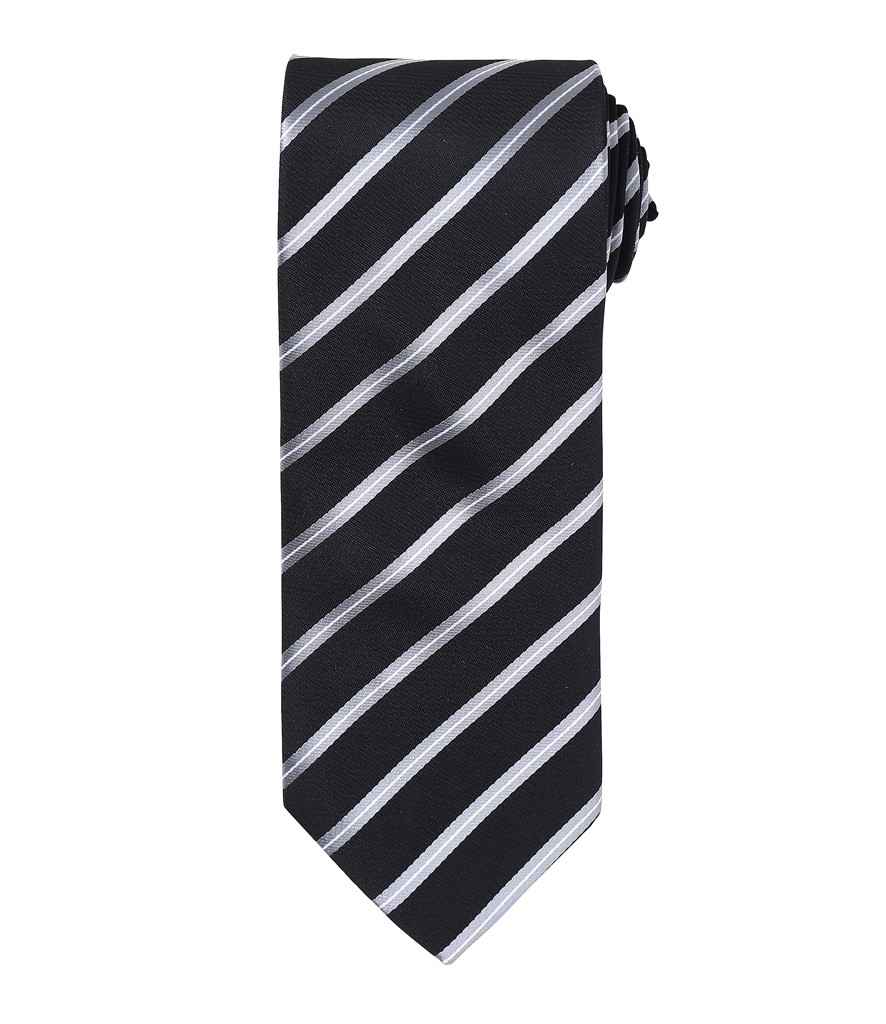 Premier Sports Stripe Tie PR784 - Black/Silver