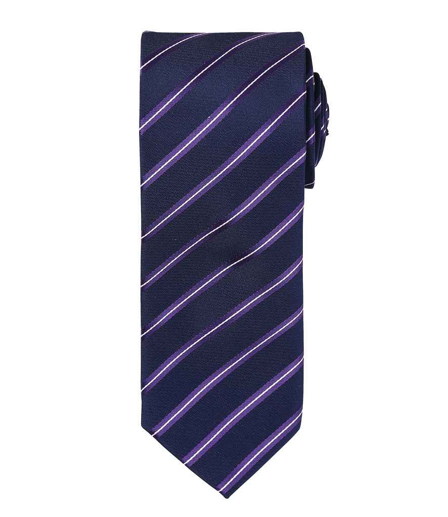 Premier Sports Stripe Tie PR784 - Navy/Purple