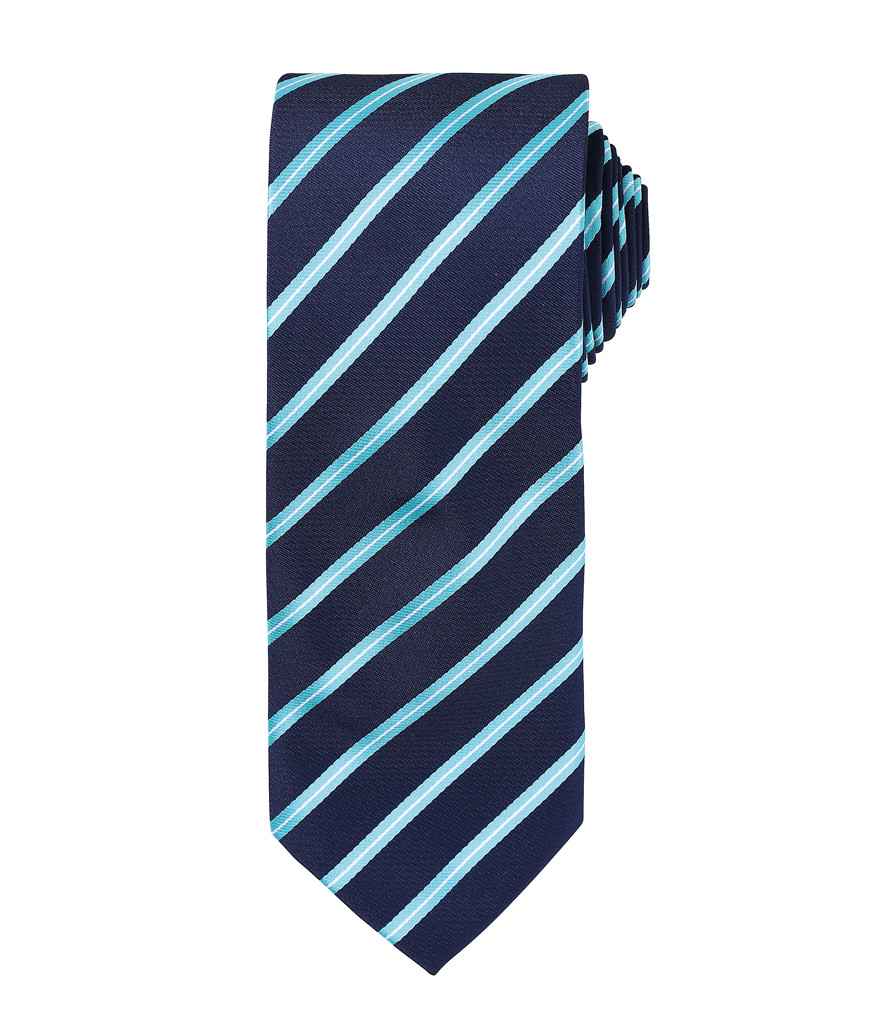 Premier Sports Stripe Tie PR784 - Navy/Turquoise Blue
