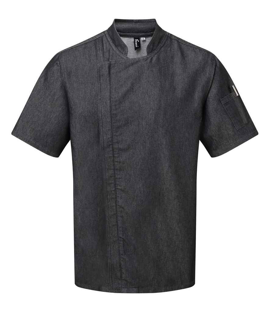 Premier Short Sleeve Zipped Chef's Jacket PR906 - Black Denim