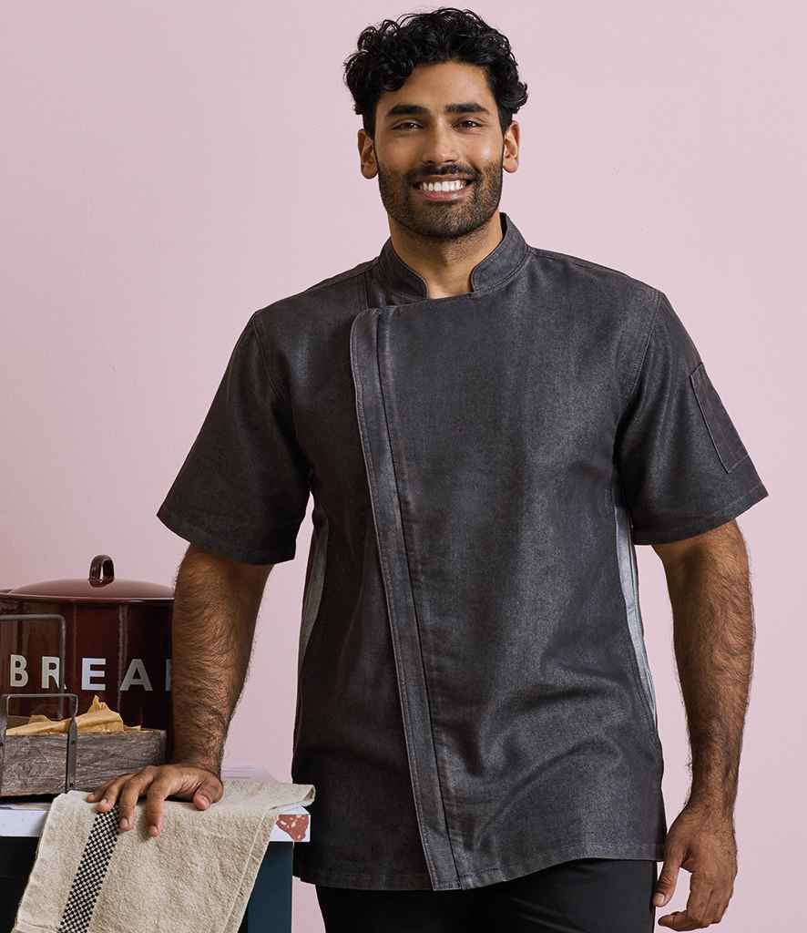 Premier Short Sleeve Zipped Chef's Jacket PR906 - PR906 Black Denim Model