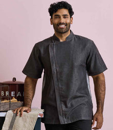 Premier Short Sleeve Zipped Chef's Jacket PR906 - PR906 Black Denim Model