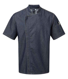 Premier Short Sleeve Zipped Chef's Jacket PR906 - Indigo Denim