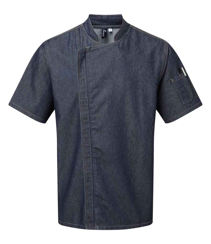 Premier Short Sleeve Zipped Chef's Jacket PR906 - Indigo Denim