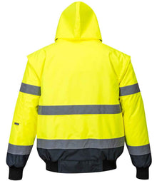 Portwest 3-in-1 Hi-Vis Bomber Jacket PW013 - PW013 Yellow/Navy Back