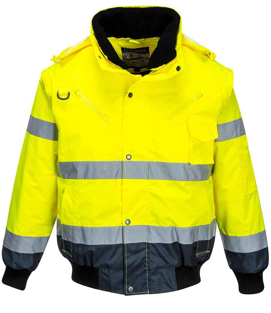 Portwest 3-in-1 Hi-Vis Bomber Jacket PW013 - Yellow/Navy