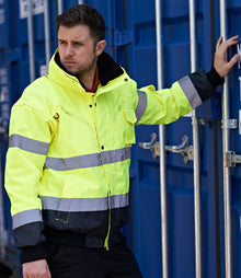 Portwest 3-in-1 Hi-Vis Bomber Jacket PW013 - Yellow/Navy model view