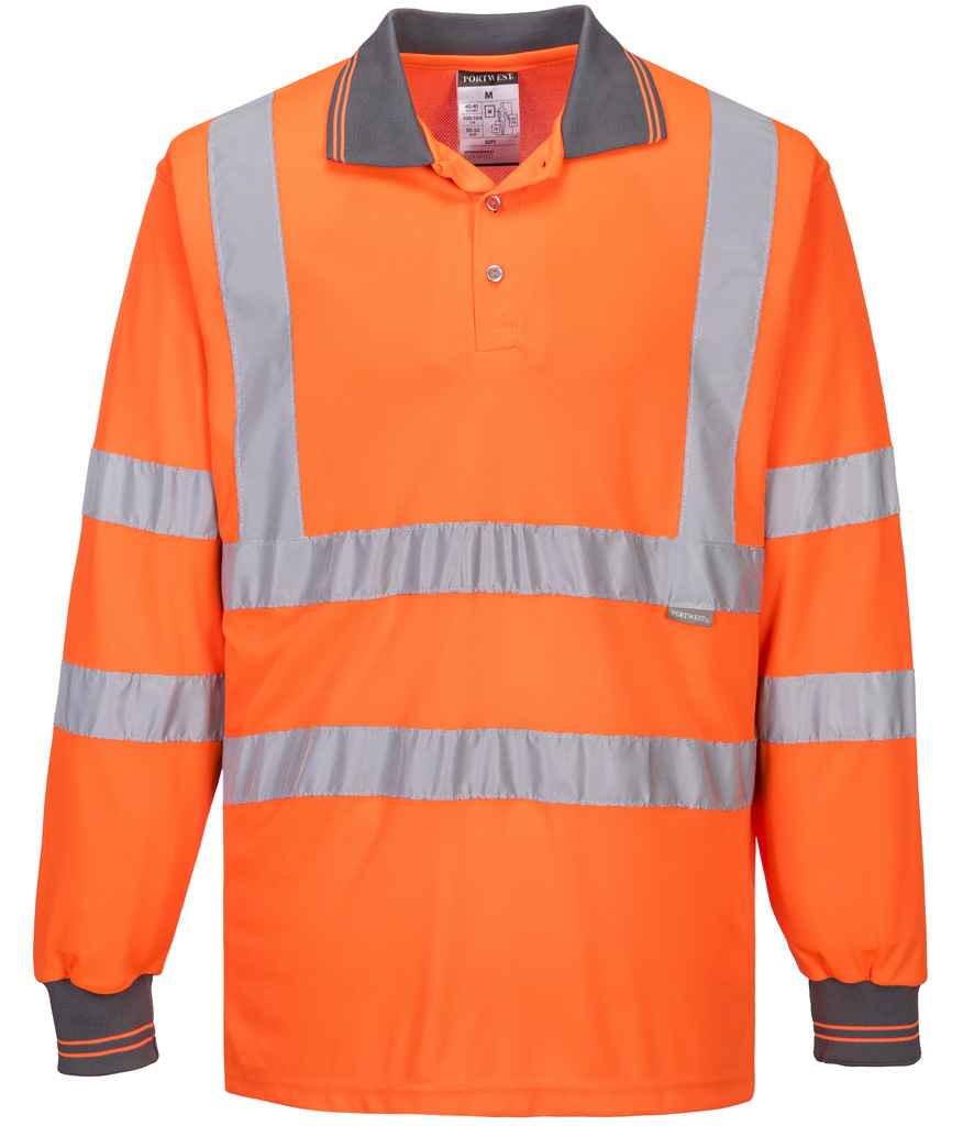 Portwest Hi-Vis Long Sleeve Polo Shirt PW059 - Orange
