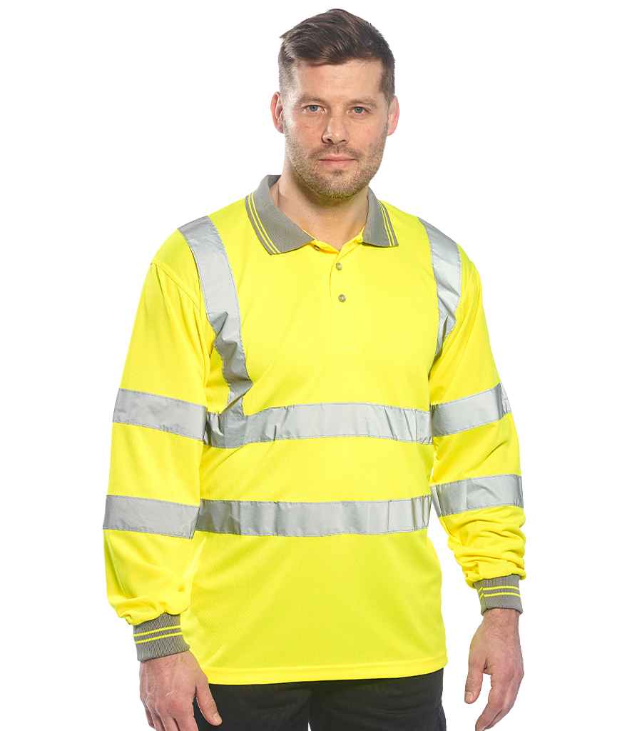 Portwest Hi-Vis Long Sleeve Polo Shirt PW059 - PW059 Yellow Model