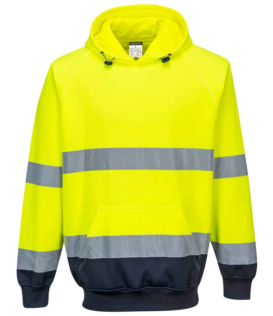 Portwest Hi-Vis Two Tone Hooded Sweatshirt PW1250 - Yellow/Navy