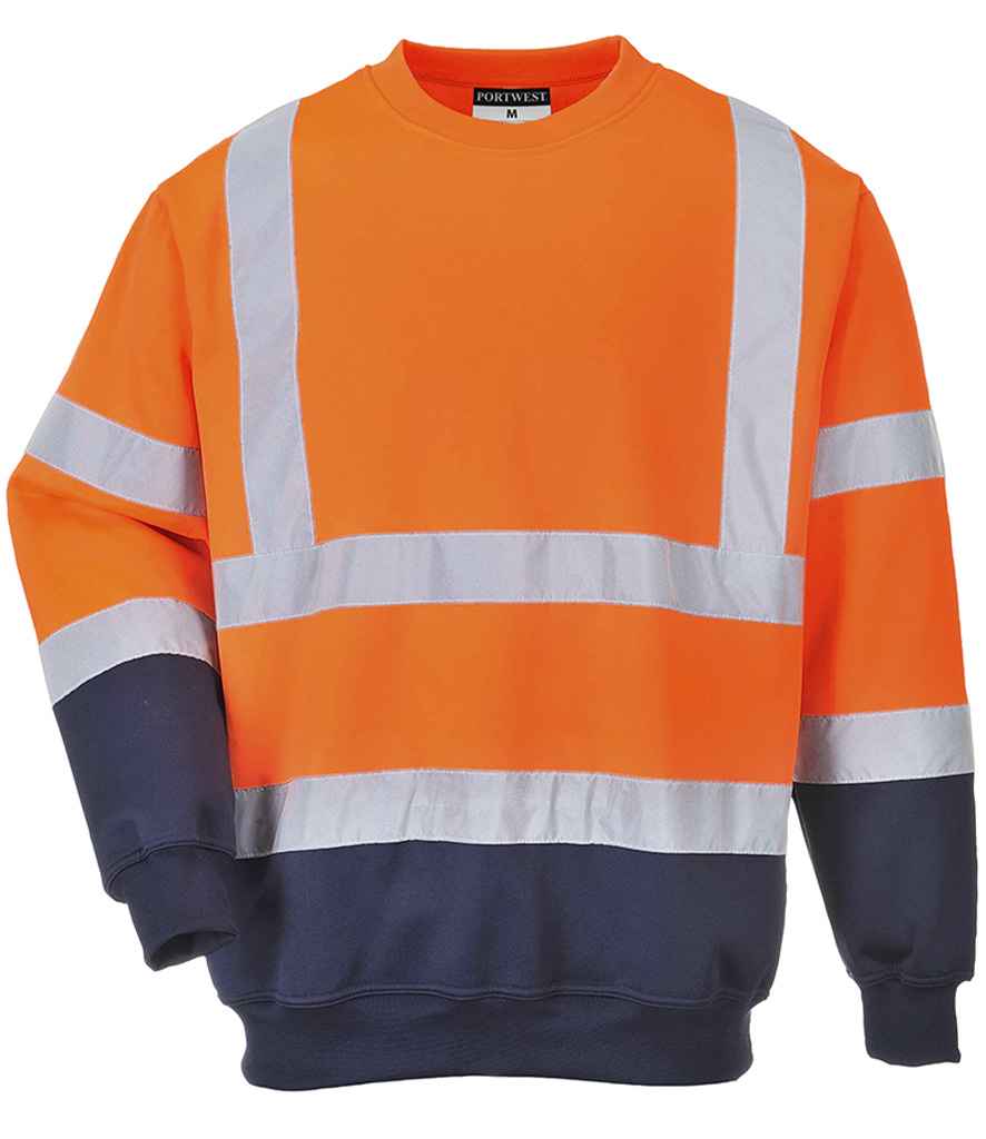 Portwest Hi-Vis Two Tone Sweatshirt PW668 - Orange/Navy
