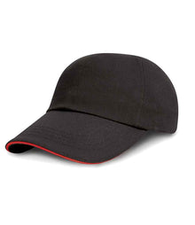 Result Kids Low Profile Heavy Brushed Cotton Cap with Sandwich Peak RC024PB - Black/Red